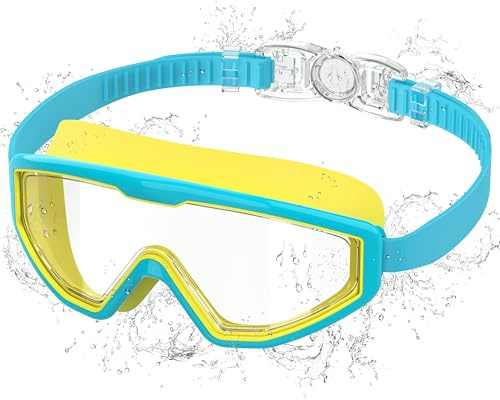 Ambienden Simglasögon för barn som motverkar bländning UV - 180° bred syn - 1-klicksjustering och silikontätning - unisex glasögon 3–12 år gammal pool, blågul