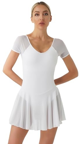 Yihuimin Tuta Da Danza Classica Donna Manica Corta Body Ginnastica Balletto Tango Abito Danza Latina Donna Competizione Pattinaggio Artistico Body Danzatrice Sxxl Bianco L