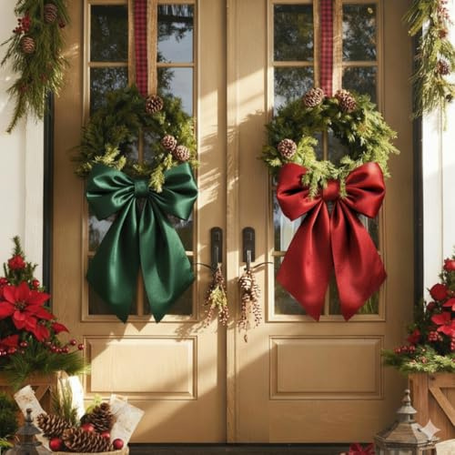 Froova Christmas Bows for Wreaths 23 x 11 Inch Large Red Green Big Bow Decor Satin Bows Giant Gift Bow Coquette Party for Christmas Tree Xmas Holiday as Crib Skirt Baby Shower Decorations(2 Pack)
