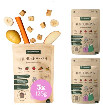 Hunderunde – Seniorenschmaus Probierpaket 3x100g – vegane Hundeleckerli für Senioren – mit Kartoffel, Cranberry & Banane – leicht verdaulich – weich & seniorenfreundlich – getreidefrei