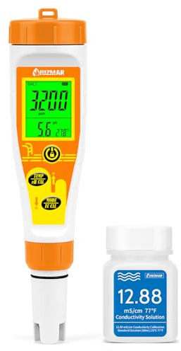 UIUZMAR pH Salinity Meter for Pools, Digital Saltwater Pool Water Tester | with 12.88 mS/cm Calibration Solution, 5 in 1, pH Salt EC TDS Temp Meter for Aquarium, Hot Tub, Spa, Koi Pond, Hydroponics