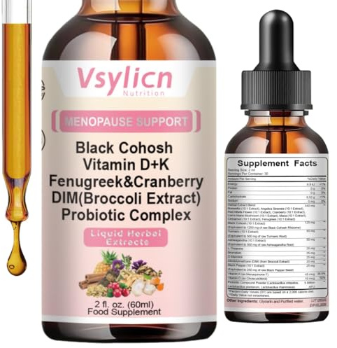 Perimenopause & Menopause Support Complex | Menopause Supplements for Women | 60ml Vegan Drop, 30 Servings | Vitamin D&K, Fenugreek, Cranberry, DIM, Ashwagandha, Probiotic Complex