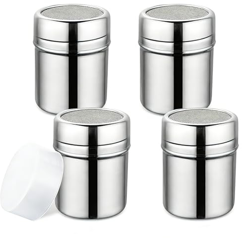 4PCS Flour Shaker, Stainless Steel Icing Sugar Shaker Duster, Powder Shaker for Baking and Seasoning, Compact 15x10x5 cm Kitchen Tools, Flour Duster and Chocolate Shaker for Precise Distribution