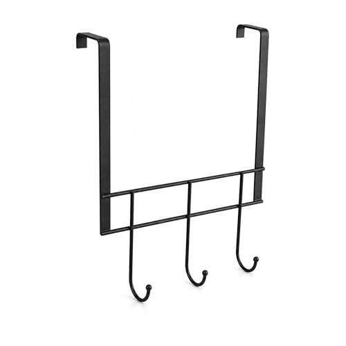LIN HOME Perchero de Puerta de Metal Negro con 3 Ganchos, Colgador sin Taladros para Abrigos, Bolsos y Llaves, Organizador Compacto para Entrada, Dormitorio y Baño,23x28.5cm,RS02218