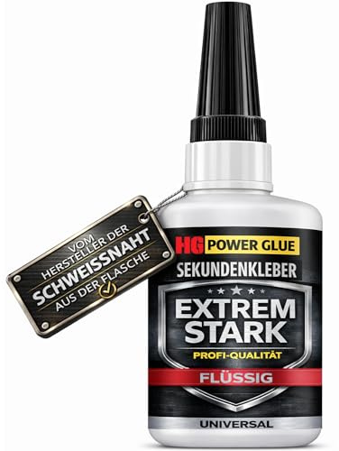 HG POWER GLUE Sekundenkleber flüssig 28g extra stark für feine Risse | Dünnflüssiger Präzisionskleber für feinste Risse & schnelle Reparaturen, für Metall, Kunststoff, Keramik, Holz & Gummi