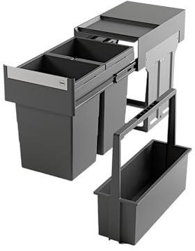 Hailo Abfallsammler 10000964 | Swing Tandem 2fach | Mülltrennungssystem | Einbau-Abfalleimer | inkl. Tragekorb Carry | Kunststoff dunkelgrau (2x 13 + 6 L)