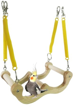 Fågelgunga - Träfågel tuggleksak | Papegoja trä vårgunga, träningsstativ med vår, papegoja lekplats för Conure Cockatiel kanarieträd utomhus