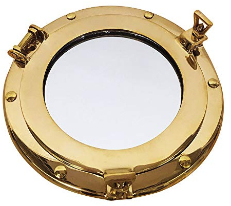 zeitzone Bullauge Spiegel Nautik Messing Maritim Schiff Nostalgie Antik-Stil 20cm rund
