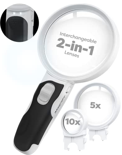iMagniphy Handheld Magnifying Glass with Light - 2x Lens for 2.5X & 5X - Lighted Large Magnifying Glass for Reading & Inspection, Soldering