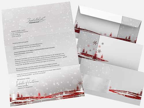 Weihnachtsbriefpapier mit Umschlag 200-tlg | Fest der Liebe | 100 Blatt Motivpapier A4 + 100 Briefumschläge MIT FENSTER DIN LANG | Briefpapier Set