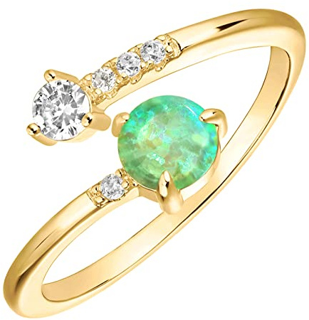PAVOI Womens Gold Plated Adjustable White Opal Stacking Ring, Yellow/Green