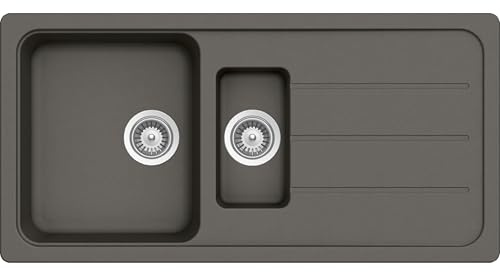 SCHOCK Küchenspüle Formhaus D-150L Asphalt 100x50 cm – CRISTALITE® mit zwei Becken und Abtropffläche – Einbauspüle ab 60 cm Unterschrank – Pflegeleichte, robuste Quarzkomposit-Oberfläche