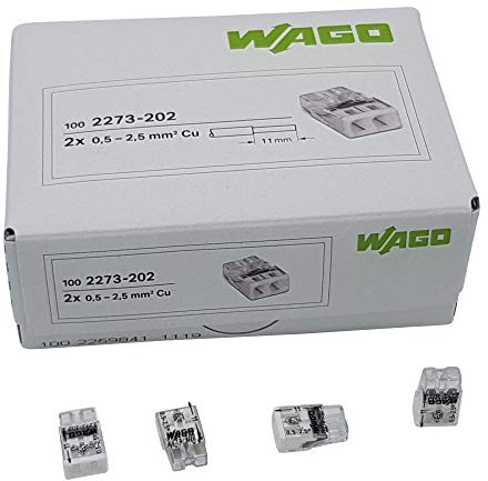 WAGO Wago 2273-202 Kompaktklemme, 0,5-2,5 mm, 2-polig, transparent, weiß, 100 Stück