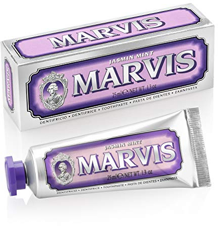 MARVIS® Jasmin Mint 25 ml I Zahncreme mit blumigen Noten der Jasminblüte I entfernt Plaque und hartnäckige Beläge I mit Fluorid I Reisegröße