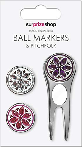 Surprizeshop Crystal Golf Ball marker and Pitchfork Set