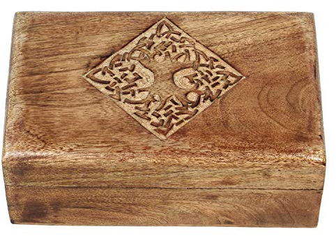 Ajuny Hand Carved Decorative Wooden Jewelry Box Celtic Centre Design Rustic Finish Keepsake Storage Travel Organizer Treasure Chest Trinket Holder Great for Gifts