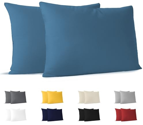 Dreamzie Örngott 40 x 60 cm (set om 2) 100% Bomull Jersey 150 GSM - Bluu - Örngott 40 x 60 cm Bomull - Slitstarkt och Allergivänligt Kuddfodral för Kudde
