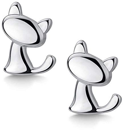 Pargleev Stud Earrings Gift for Her, 925 Sterling Silver Earring Set Girls Women Lovely Cat Studs Great Gift for Sister, Mom, Friends