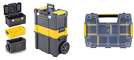 Stanley STST1-80151 Essential Rollende Werkstatt, Belastbarkeit bis zu 20 kg & Sortmaster Doppelorganizer Werkzeugbox leer STST1-71197 – Stapelbarer Werkzeugkasten mit entnehmbare Einsätzen