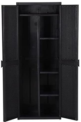 Gecheer Gartenschrank Kunststoffschrank Haushaltsschrank Spindschrank Terrassenschrank Balkonschrank Putzschrank Schwarz 65x45x172 cm