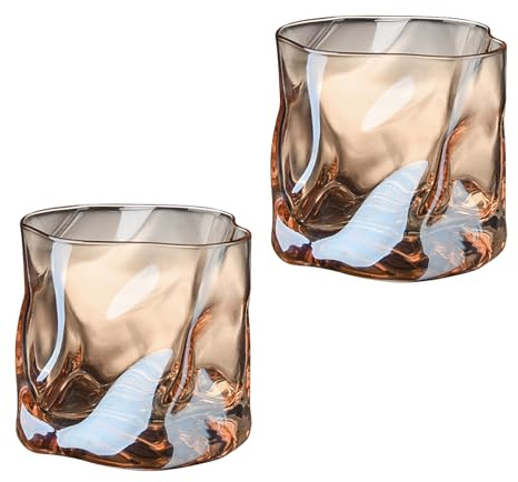 SLDHFE 2er Set Whisky Gläser, 280 ml, Bourbon Doppeltes Bleifrei Kristallgläser, Whiskey Glas Ideal für Bars, Wohnungen, Küchen und zum Verschenken (Bernsteinfarbig)
