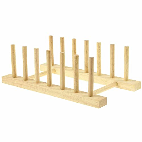 TRTO Beech Wooden 6 Plates Plate Rack Stand Holder Drainer Kitchen Easy To Use With Attractive Looks