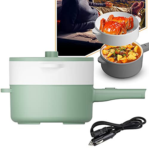 potow Sartén Eléctrica Antiadherente de Olla Caliente de 3,5L con Vaporizador Sartén/Cacerola Eléctrica de Camiones de 24V para Freír, Asar, Cocinar Ramen,GreenA