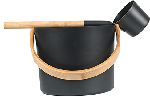 Fiacvrs Saunakübel,Saunakübel Set,7L Aluminium Saunakübel Saunakelle Mit Langem Griff Löffel,Saunazubehör,Saunazubehör Set mit,Aufgusskübel,Sauna Eimer Set(Schwarz)