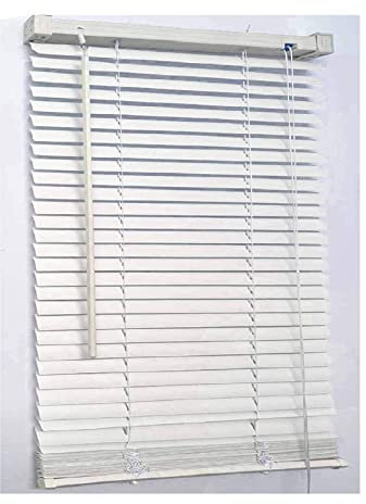White Plain PVC venetian Blind - Width 105cm x Drop 150cm - 25mm Horizontal Slats - Easy Fit Trimmable fitting with Tilt control Wand Mechanism