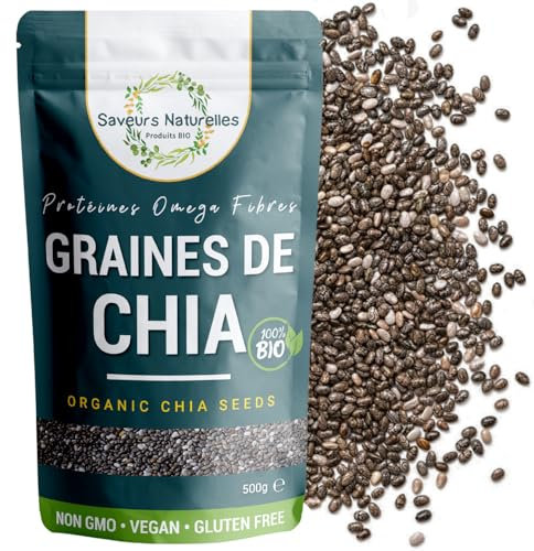 Graines de chia bio - Oméga 3 à base de plantes et protéines végétaliennes, parfaites pour les smoothies, les salades et les puddings de chia, (500g)