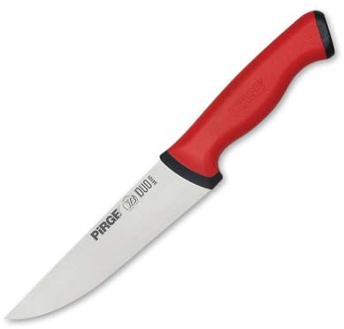 Pirge Duo Metzgermesser 14,5 cm Rot Schlachtermesser - Fleischermesser - Stechmesser - Exzellenter Schärfe Metzgermesser - Edelstahl Profi Küchenmesser - Ergonomisches Rutschfester Griffdesign