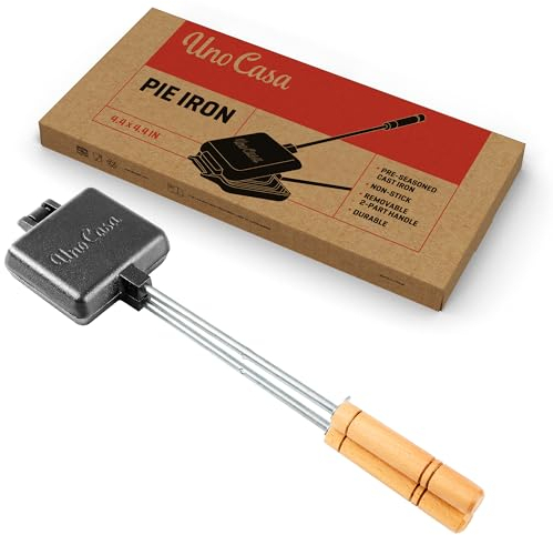 Uno Casa Small Double Pie Iron Sandwich Maker - Japanese Sandwich Maker, Cast Iron Pie Maker with Recipe Book, Campfire Cooking Equipment - Pie Irons for Camping Cast Iron Mountain Pie Maker