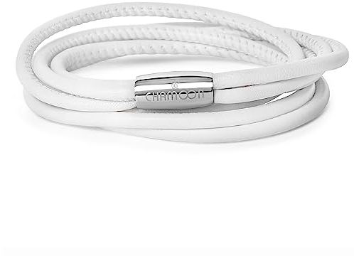 CHAMOON® Lederarmband Damen Weiß - Armband Leder Wickelarmband mit Magnetverschluss für Charms Personalisiertes Armband Doppelt-Gewickelt Frauen Schmuck M 38,50 cm