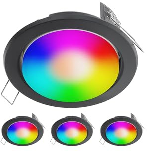 ledscom.de 4 Stück Einbaustrahler Zobe flach anthrazit matt + RGB Leuchtmittel warmweiß - kaltweiß (2900-6200), Smart Home - 107mm Ø Loch 90mm Ø