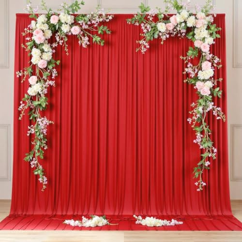 Rideau de toile de fond en polyester - Rouge - 3 x 3 m - Pour anniversaire, fête prénatale, baptême, douche nuptiale