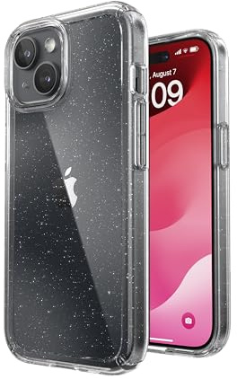 Speck Clear iPhone 15 Case - Slim, Drop Protection - for iPhone 17e, iPhone 15, iPhone 14 & iPhone 13 - Scratch Resistant, Anti-Yellowing, 6.1 Inch Phone Case - GemShell Platinum Glitter