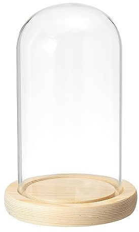 PATIKIL 5.9x3.1 Clear Cloche Glass Dome, Glass Bell Jar Display Case Tabletop Centerpiece with Wooden Base for Plants Home Decor
