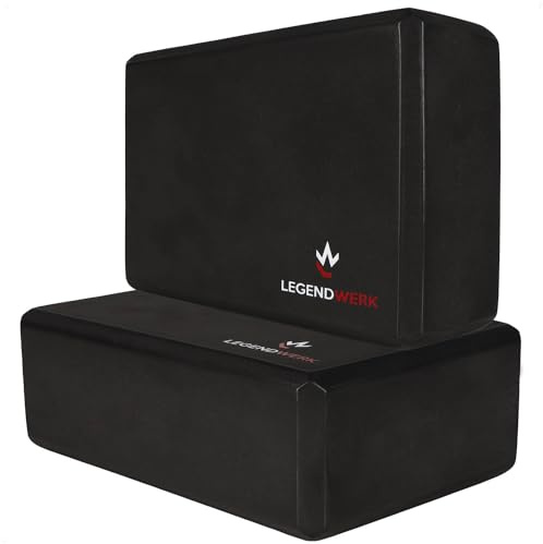 Legendwerk® 2x bloques de yoga robustos y antideslizantes - paquete doble de bloques de yoga para pilates, meditación, fitness - accesorios de yoga para principiantes y usuarios avanzados (negro)