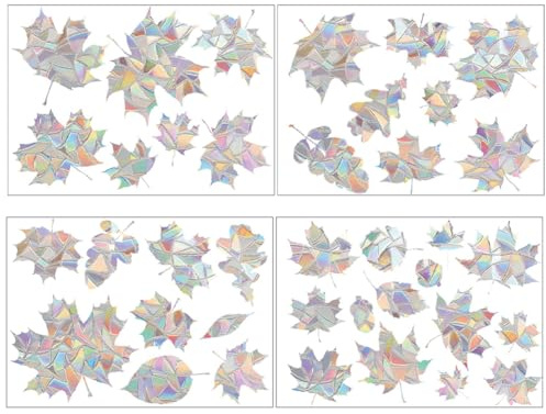 GORGECRAFT 4 Styles Maple Leaf Anti-Collision Window Clings Leaves Rainbow Stickers Glass Alert Prism Decals Autumn Suncatchers Prismatic Film Non Adhesive Decor for Prevent Bird Strikes, 12x8 Inch