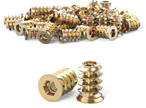 ORTAVA Einschraubmutter M6 x 15mm, 20 Stück Gewindeeinsatz Holz, Einschraubmuffen, Verzinkte Hex Innensechskant Muttern Gewindeeinsätze für Holzmöbel