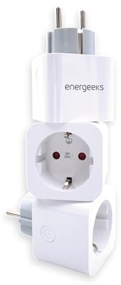 Energeeks - Pack 3 Enchufes WiFi Inteligentes - Medidor de Consumo Integrado - Tipo Schuko - 2,4 Ghz - 16A/3680W - 240V/60Hz - Control por App Móvil - Comandos de Voz - Compatible con Alexa y Google