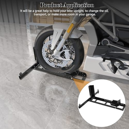 Cozyel Motorcycle Motorbike Wheel Chock Locking Stand System 17-24 Front Wheels Steel Adjustable Fixing Tyre Holder Support for Storing and Transporting Your Motorbike, 1100lb Weight Capacity