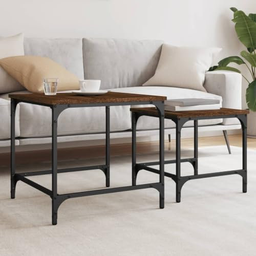 ZEYUAN Satztische 2 STK. Braun Eichen-Optik Holzwerkstoff, Coffee Table, Beistelltisch Set, Couchtisch, Satztische Fürs Wohnzimmer, Wohnzimmer Tisch, Kleine Tische Wohnzimmer - 838922
