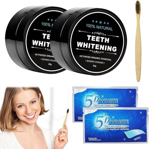 2Pcs Zahnweiss Pulver Zahnweiß Pulver Teeth Whitening Powder Tooth Whitening Natürlich Weiße Zähne Zahnflecken Entfernen Zahnfleisch Beruhigen Atem Erfrischen mit 2 Zahnstreifen 1 Zahnbürste