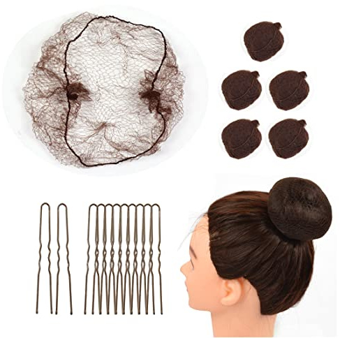 50 Stück Unsichtbare Haarnetze Unsichtbares Elastisches Rand Mesh Nylon Haar Netze Mit 40 U Haarnadeln Haarnetz Knotenringe für Ballett Tänze Haarstyling Haardonut (Dunkelbraun)