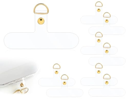 Lhbwhiz 8 stycken mobiltelefonsnoddkuddar, utan lim, mobiltelefonkedja, hållare, nyckelband, lapp, universal telefon, halsband, patch, med metallring, för de flesta smartphones (transparent guld),