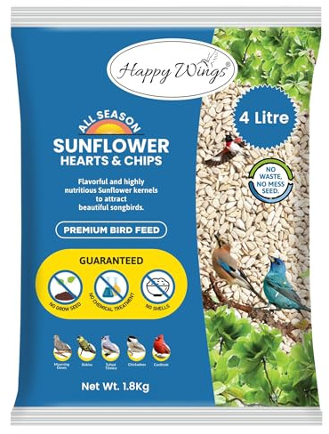 1.8 KG Sunflower Heart & Chips (Kernels) Wild Bird Food, No Waste, No Grow | No Mess Feeding, High in Oil & Protein, High Fat & Energy Content, USDA & BRC-GS Approved, Cardinals, Chickadees, Finches