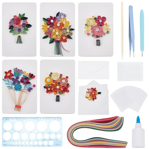 WEBEEDY 20 Set DIY Quilling Blank Card Kit Einfache Blumenstrauß Quilling Grußkarte Mit Anleitung DIY Quilling Materialien Für Geburtstag Valentinstag Jahrestag Hochzeit