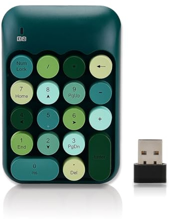 Wokyo Pavé numérique sans fil, clavier numérique rond 18 touches avec mini récepteur USB 2,4 G, clavier mécanique de comptabilité financière pour ordinateur portable, PC, ordinateur portable,