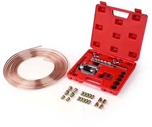 BOROCO Kit D'Outils pour éLargir Les Conduites De Frein, 7.6M Ø 4.75 mm Kit de Torchage de Tuyau(16 Raccords + 4 Connecteurs) pour Les SystèMes De Freinage Hydrauliques de Voiture